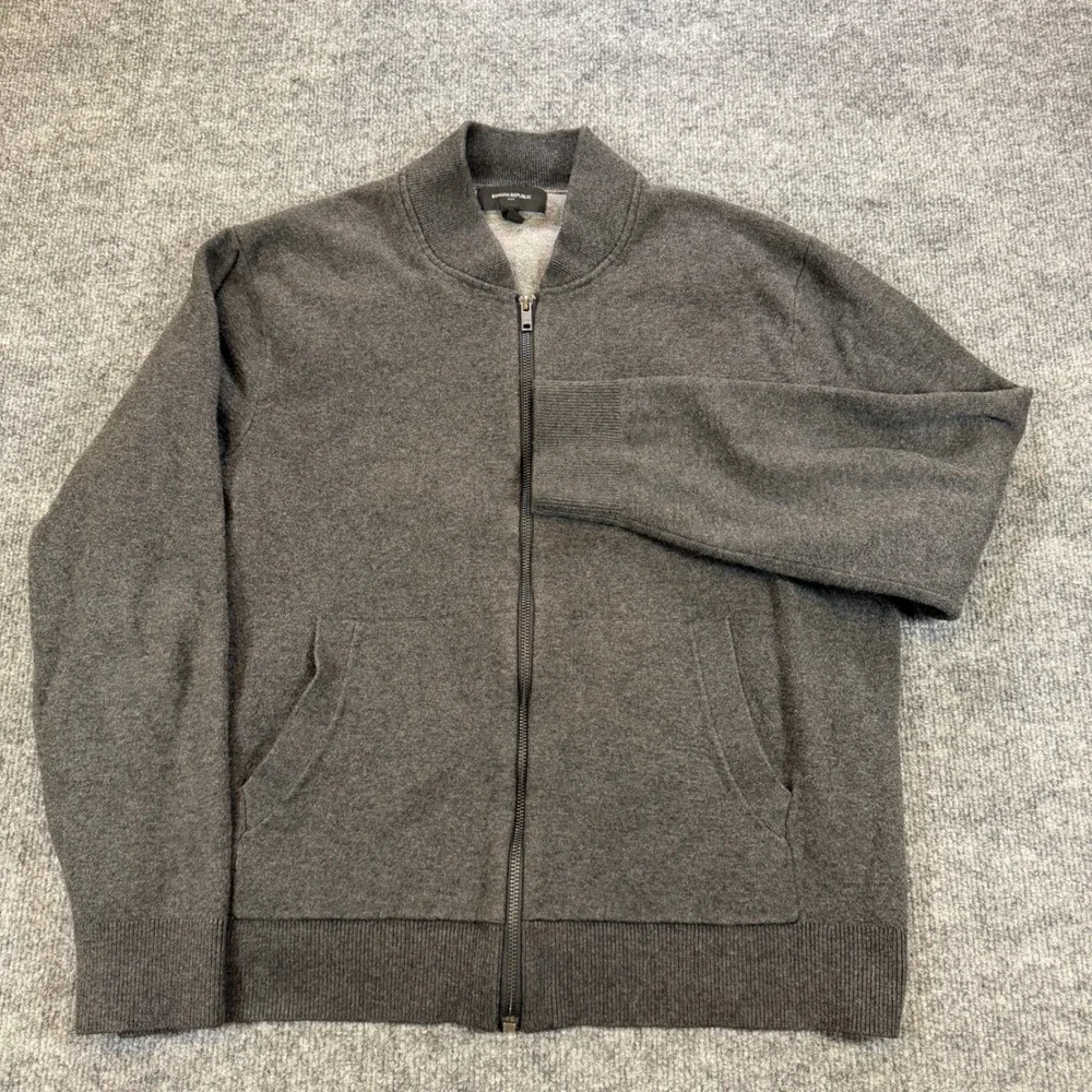 Preppy Banana Republic Mens Gray Full Zip Bomber Sweater Jacket Large 486865-01